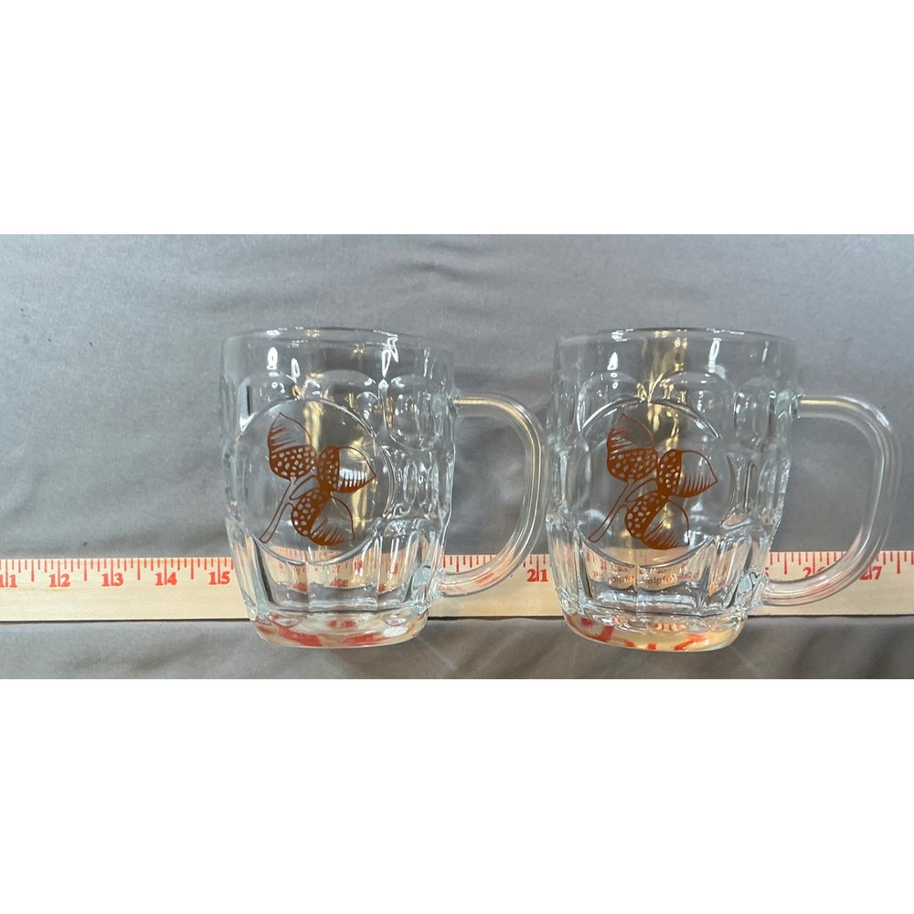Vintage Acorn Oak Leaf Dimpled Glass Mugs/ Steins Clear